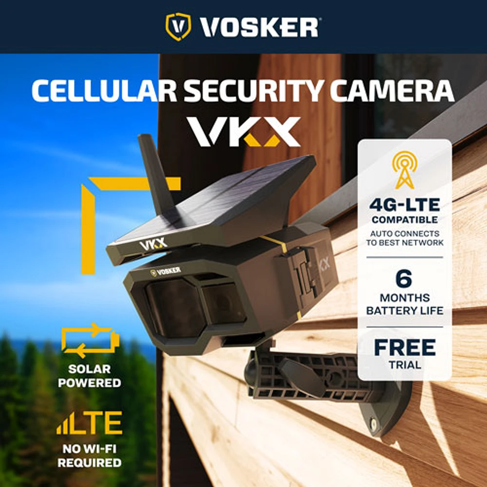 Vosker VKX OFF-Grid Solar Powered 4G-LTE Cellular Outdoor 1080p FHD IP Security Camera - Black