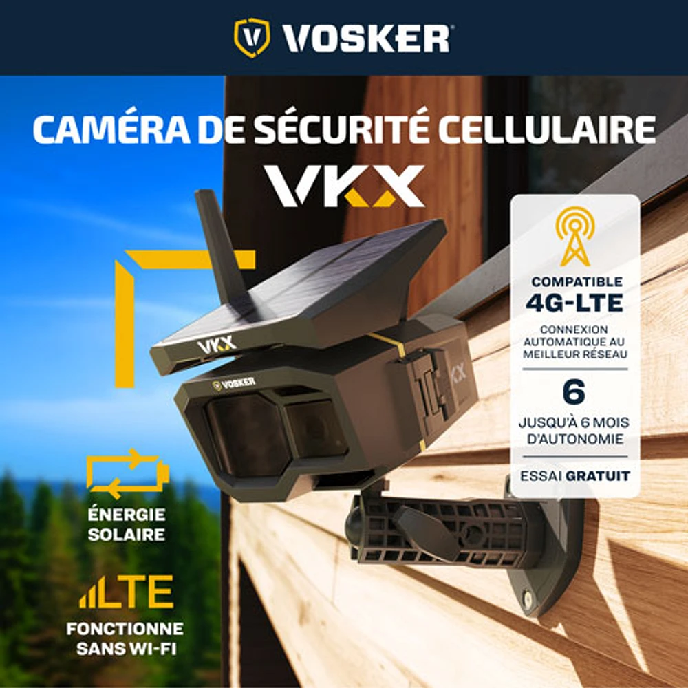 Vosker VKX OFF-Grid Solar Powered 4G-LTE Cellular Outdoor 1080p FHD IP Security Camera - Black