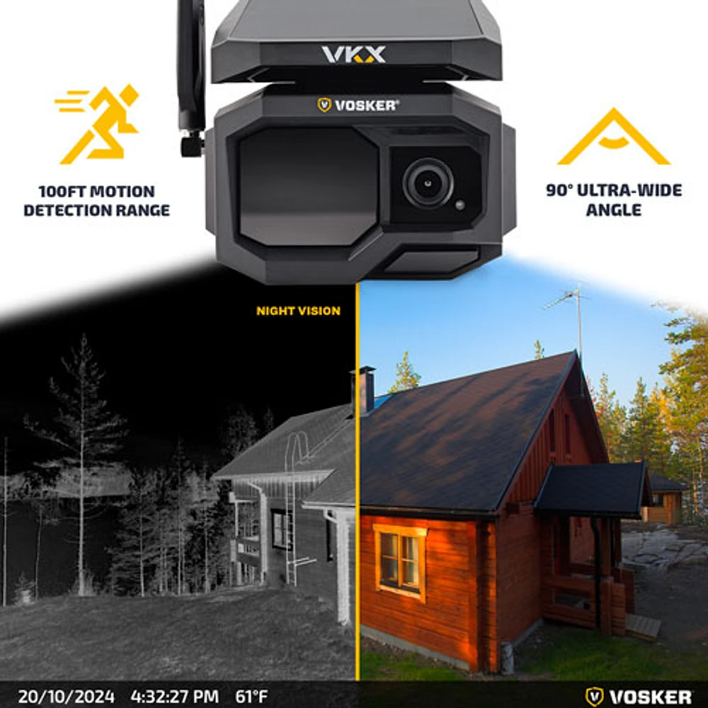 Vosker VKX OFF-Grid Solar Powered 4G-LTE Cellular Outdoor 1080p FHD IP Security Camera - Black