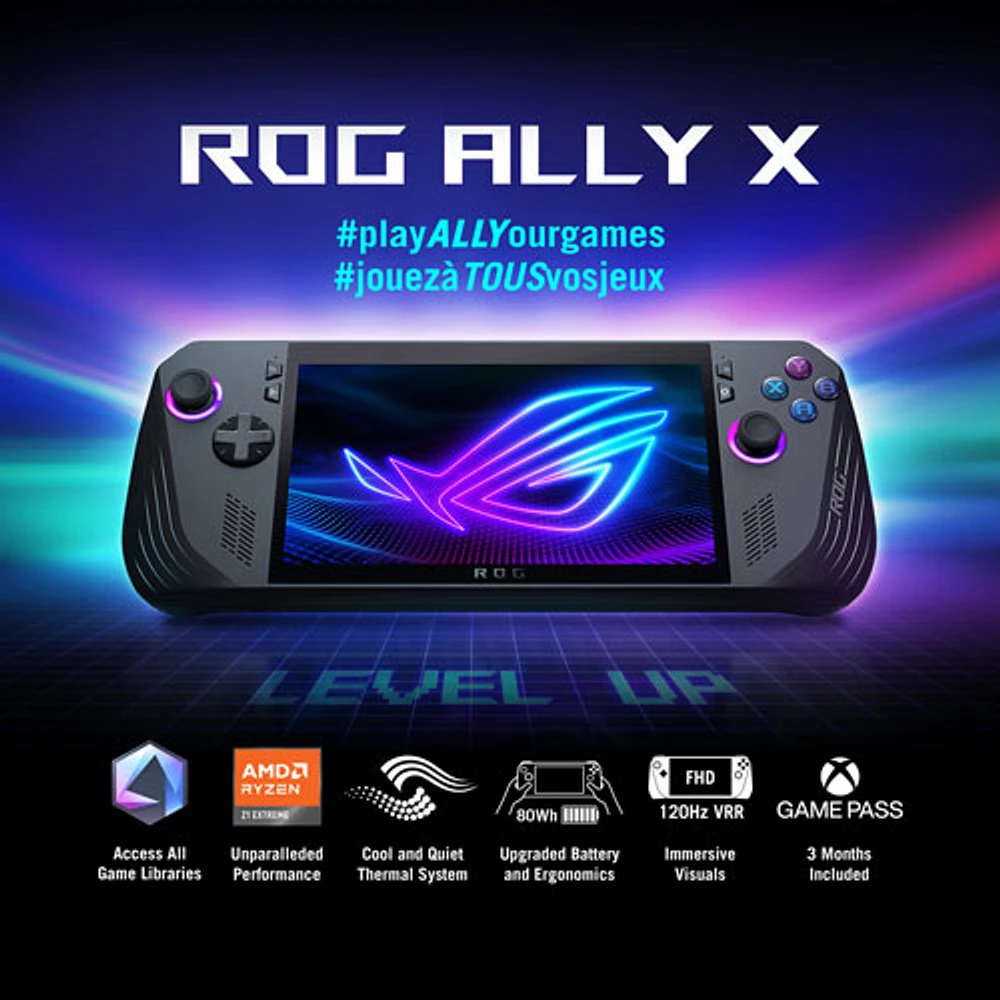 Console de jeu tactile 1080p ROG Ally X de 7 po d'ASUS (Ryzen Z1 Extreme d'AMD/RAM 24 Go/SSD 1 To/Windows 11 11/Xbox GamePass)