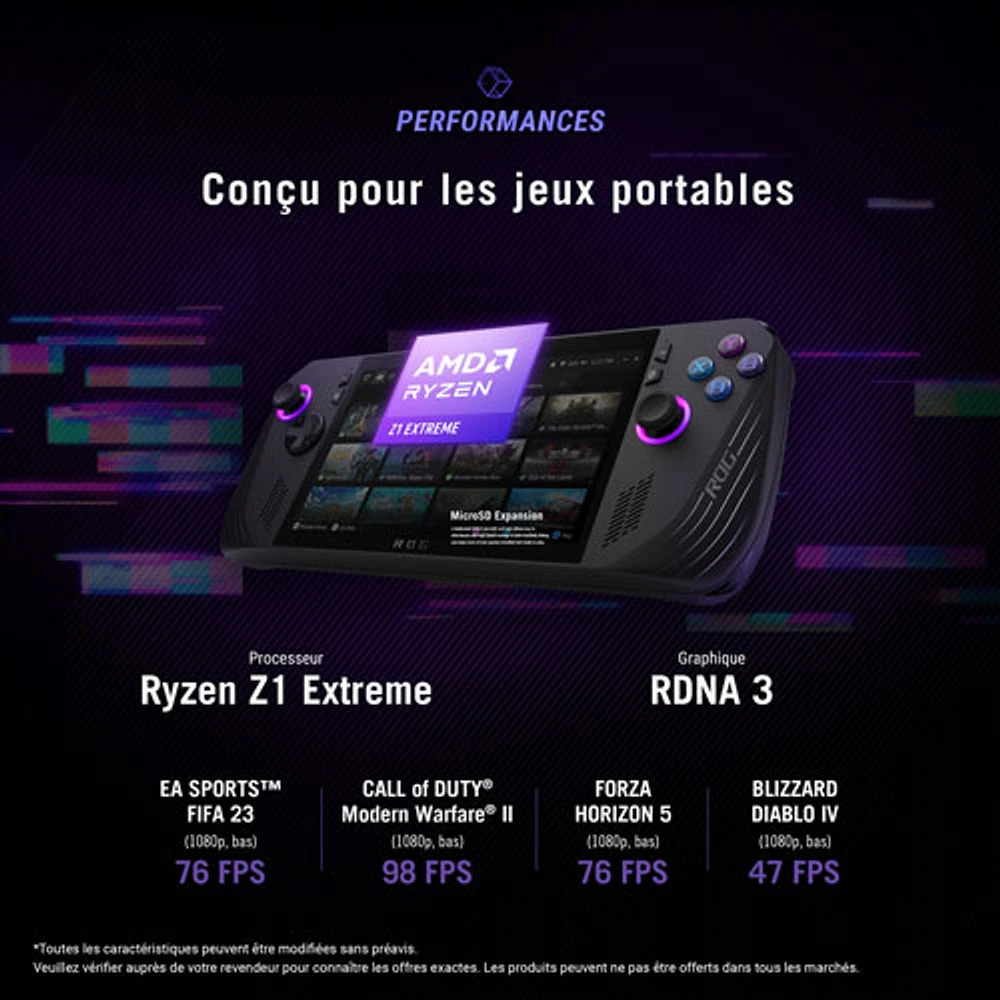 Console de jeu tactile 1080p ROG Ally X de 7 po d'ASUS (Ryzen Z1 Extreme d'AMD/RAM 24 Go/SSD 1 To/Windows 11 11/Xbox GamePass)