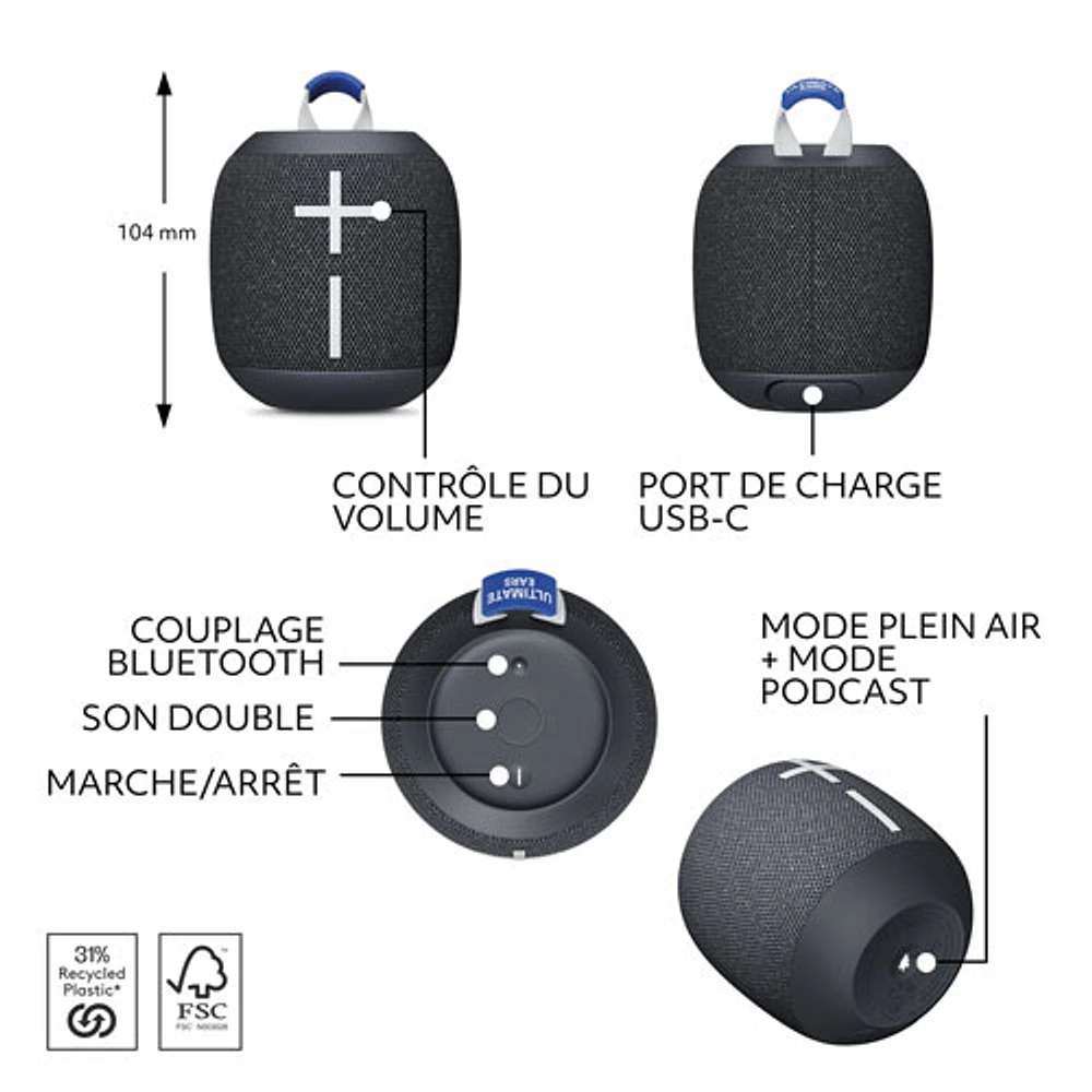 Haut-parleur sans fil Bluetooth étanche WONDERBOOM 4 d'Ultimate Ears