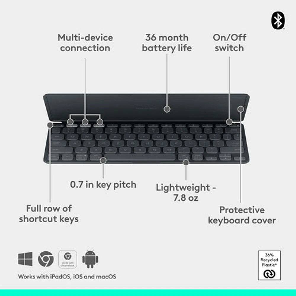 Clavier universel Keys-To-Go 2 de Logitech avec couvercle - Graphite - Anglais