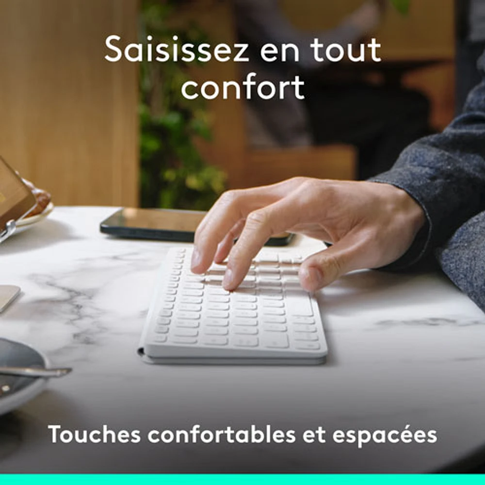 Clavier Keys-To-Go 2 de Logitech pour iPad/iPhone/Mac - Gris pâle - Anglais