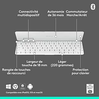 Clavier Keys-To-Go 2 de Logitech pour iPad/iPhone/Mac - Gris pâle - Anglais