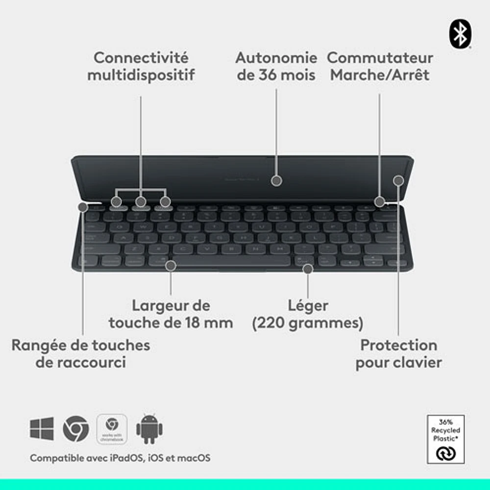 Clavier Keys-To-Go 2 de Logitech pour iPad/iPhone/Mac - Graphite - Anglais