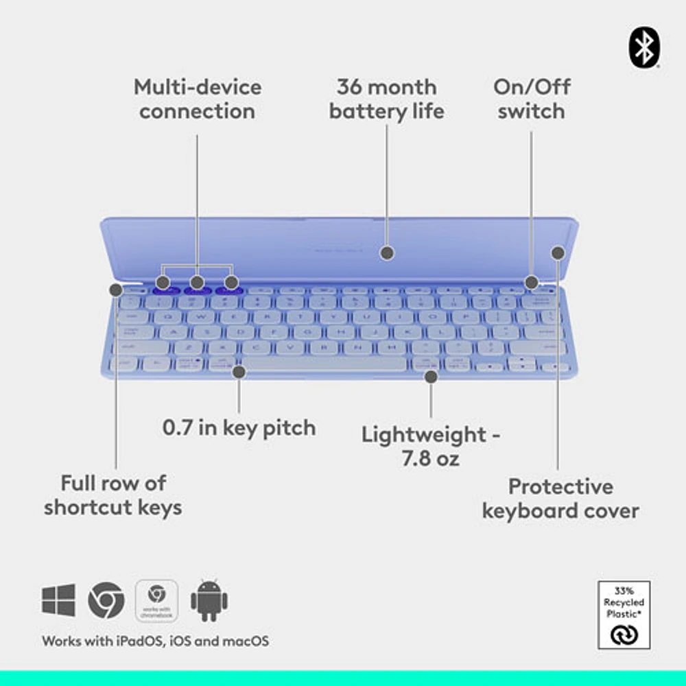 Logitech Keys-To-Go 2 Universal Keyboard with Cover - Lilac - English