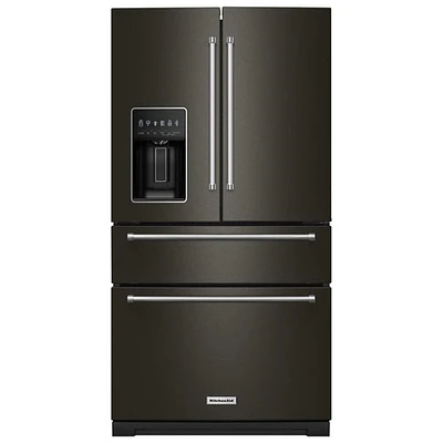 Kitchenaid 36" 26.2 Cu. Ft. French Door Refrigerator with Water & Ice Dispenser (KRMF536RBS) - Black Stainless Steel