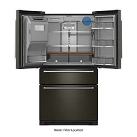 Kitchenaid 36" 26.2 Cu. Ft. French Door Refrigerator with Water & Ice Dispenser (KRMF536RBS) - Black Stainless Steel