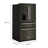 Kitchenaid 36" 26.2 Cu. Ft. French Door Refrigerator with Water & Ice Dispenser (KRMF536RBS) - Black Stainless Steel