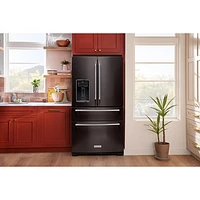 Kitchenaid 36" 26.2 Cu. Ft. French Door Refrigerator with Water & Ice Dispenser (KRMF536RBS) - Black Stainless Steel