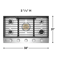 Surface de cuisson au gaz à 5 brûleurs de 36 po d'Electrolux (ECCG3668AS) - Acier inoxydable