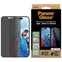 Protecteur d'écran de confidentialité en verre ultralarge de PanzerGlass pour iPhone 16