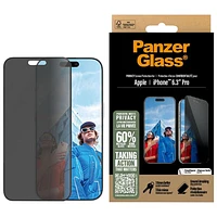 Protecteur d'écran en verre de confidentialité ultralarge de PanzerGlass pour iPhone 16 Pro