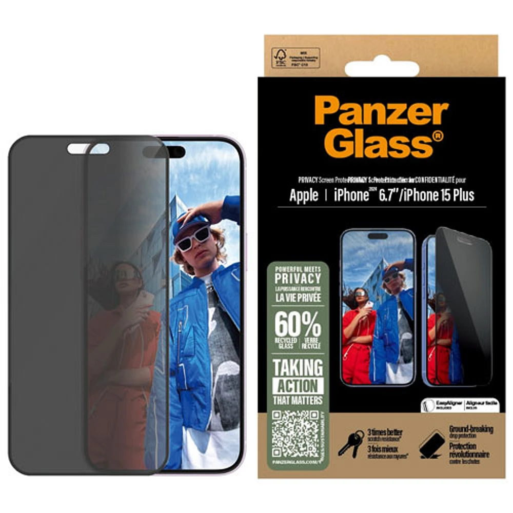 Protecteur d'écran de confidentialité en verre ultralarge de PanzerGlass pour iPhone 16 Plus