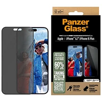 Protecteur d'écran de confidentialité en verre ultralarge de PanzerGlass pour iPhone 16 Plus