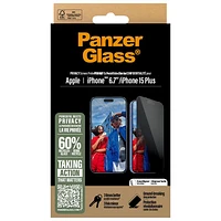 Protecteur d'écran de confidentialité en verre ultralarge de PanzerGlass pour iPhone 16 Plus