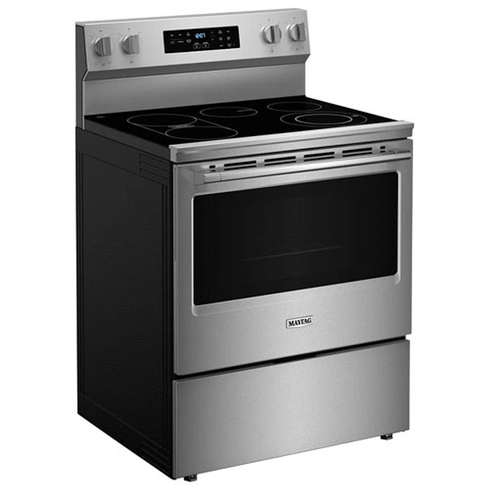 Cuisinière électrique avec four autonettoyant et friture à l'air chaud 5,3 pi³ 30 po de Maytag (YMFES6030RZ) - Acier inoxydable résistant aux traces de doigts