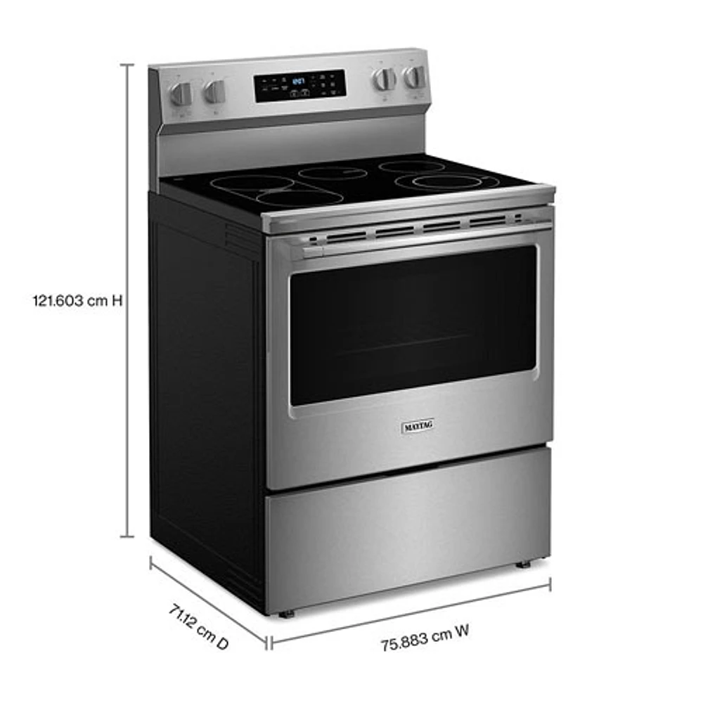 Cuisinière électrique avec four autonettoyant et friture à l'air chaud 5,3 pi³ 30 po de Maytag (YMFES6030RZ) - Acier inoxydable résistant aux traces de doigts