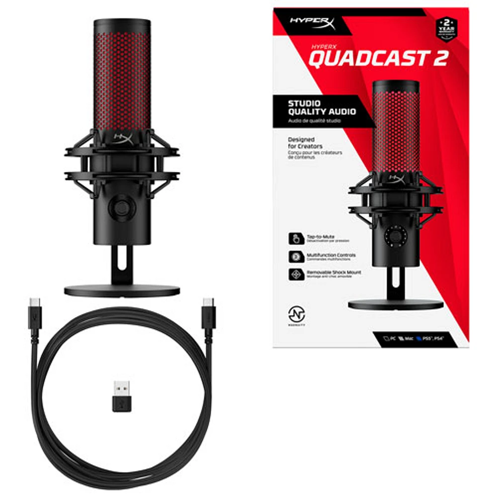 HyperX QuadCast 2 Gaming USB Microphone - Black/Red