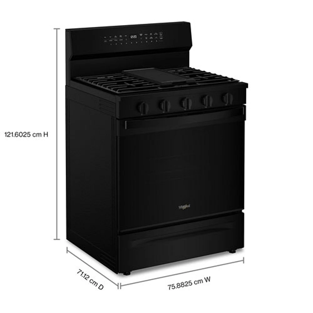 Whirlpool 30" 5.0 Cu. Ft. True Convection 5-Burner Freestanding Gas Range (WFGS7530RB) - Black