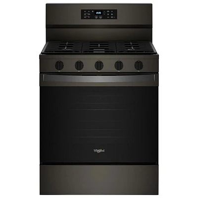 Cuisinière au gaz autonome 30 po avec 5 brûleurs, ventilateur à convection, friture à air chaud et four de 5 pi³ de Whirlpool (WFGS5030RV) - Inox noir