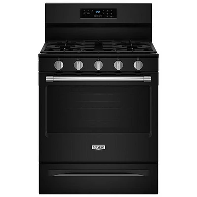 Cuisinière au gaz autonome de 30 po avec 5 brûleurs et four de 5 pi³ avec ventilateur à convection et friture à air chaud de Maytag (MFGS6030RB) - Noir