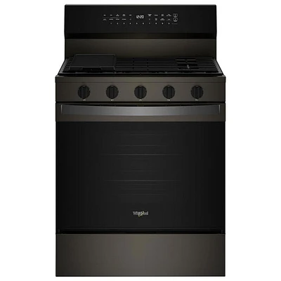 Cuisinière au gaz autonome de 30 po à 5 brûleurs avec four à convection véritable 5,0 pi³ et friture à air chaud de Whirlpool (WFGS7530RV) - Noir sur inox