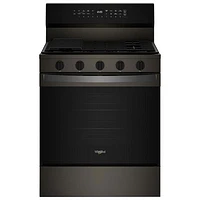 Cuisinière au gaz autonome de 30 po à 5 brûleurs avec four à convection véritable 5,0 pi³ et friture à air chaud de Whirlpool (WFGS7530RV) - Noir sur inox