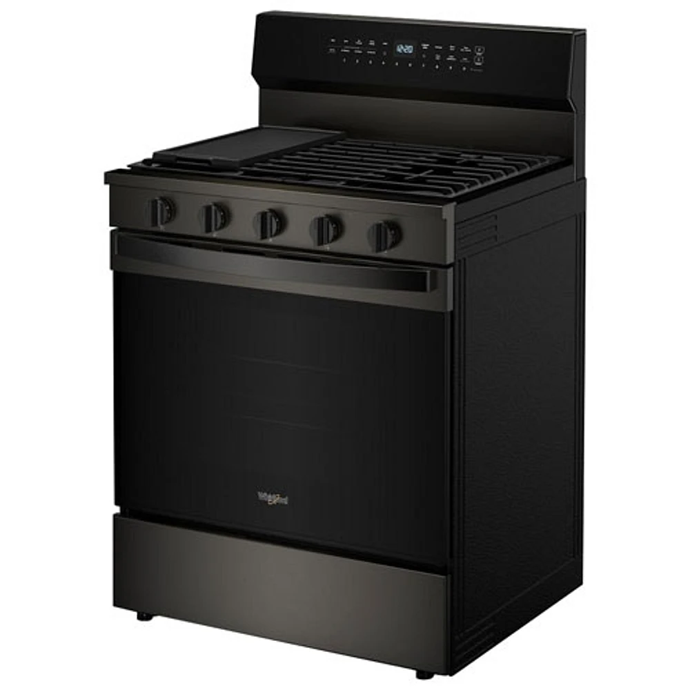 Cuisinière au gaz autonome de 30 po à 5 brûleurs avec four à convection véritable 5,0 pi³ et friture à air chaud de Whirlpool (WFGS7530RV) - Noir sur inox