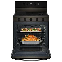 Cuisinière au gaz autonome de 30 po à 5 brûleurs avec four à convection véritable 5,0 pi³ et friture à air chaud de Whirlpool (WFGS7530RV) - Noir sur inox