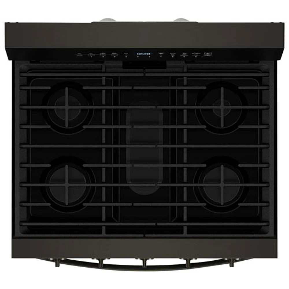 Cuisinière au gaz autonome de 30 po à 5 brûleurs avec four à convection véritable 5,0 pi³ et friture à air chaud de Whirlpool (WFGS7530RV) - Noir sur inox