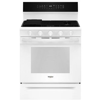 Cuisinière au gaz autonome de 30 po à 5 brûleurs avec four à convection véritable de 5,0 pi³ de Whirlpool (WFGS7530RW) - Blanc