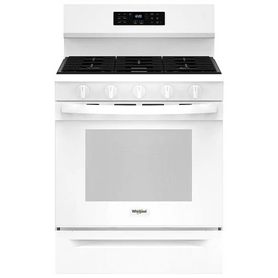 Cuisinière gaz autonome 30 po, four 5 pi³ à ventilateur de convection, 5 brûleurs, friture à air chaud de Whirlpool (WFGS5030RW)-Blanc