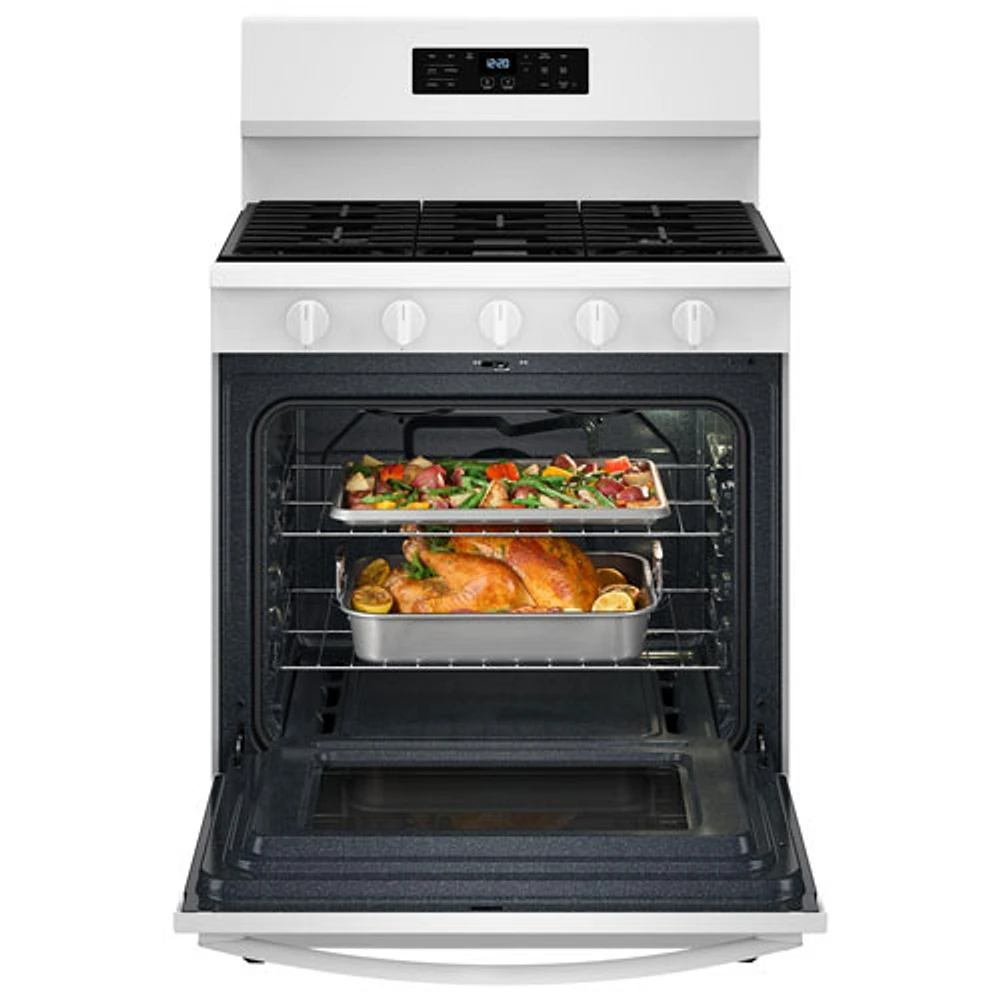 Whirlpool 30" 5.0 Cu. Ft. Fan Convection 5-Burner Freestanding Gas Air Fry Range (WFGS5030RW) - White