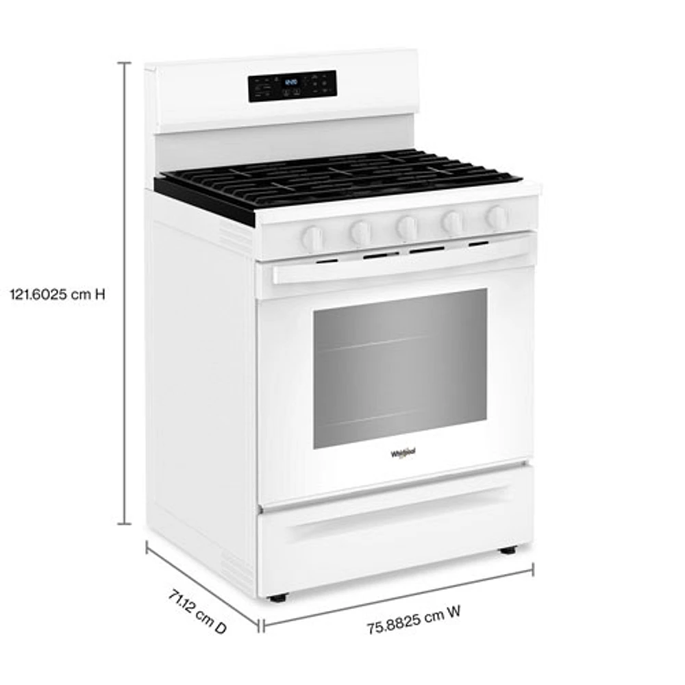 Whirlpool 30" 5.0 Cu. Ft. Fan Convection 5-Burner Freestanding Gas Air Fry Range (WFGS5030RW) - White