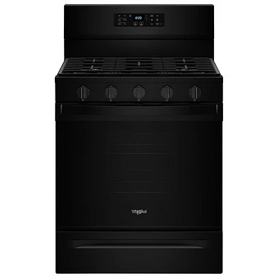 Cuisinière au gaz autonome 30 po avec 5 brûleurs, ventilateur à convection, friture à air chaud et four de 5 pi³ de Whirlpool (WFGS5030RB) - Noir