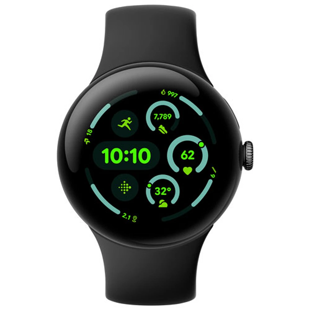 Google Pixel Watch 3 (GPS) 45mm Matte Black Aluminum Case with Obsidian Active Band