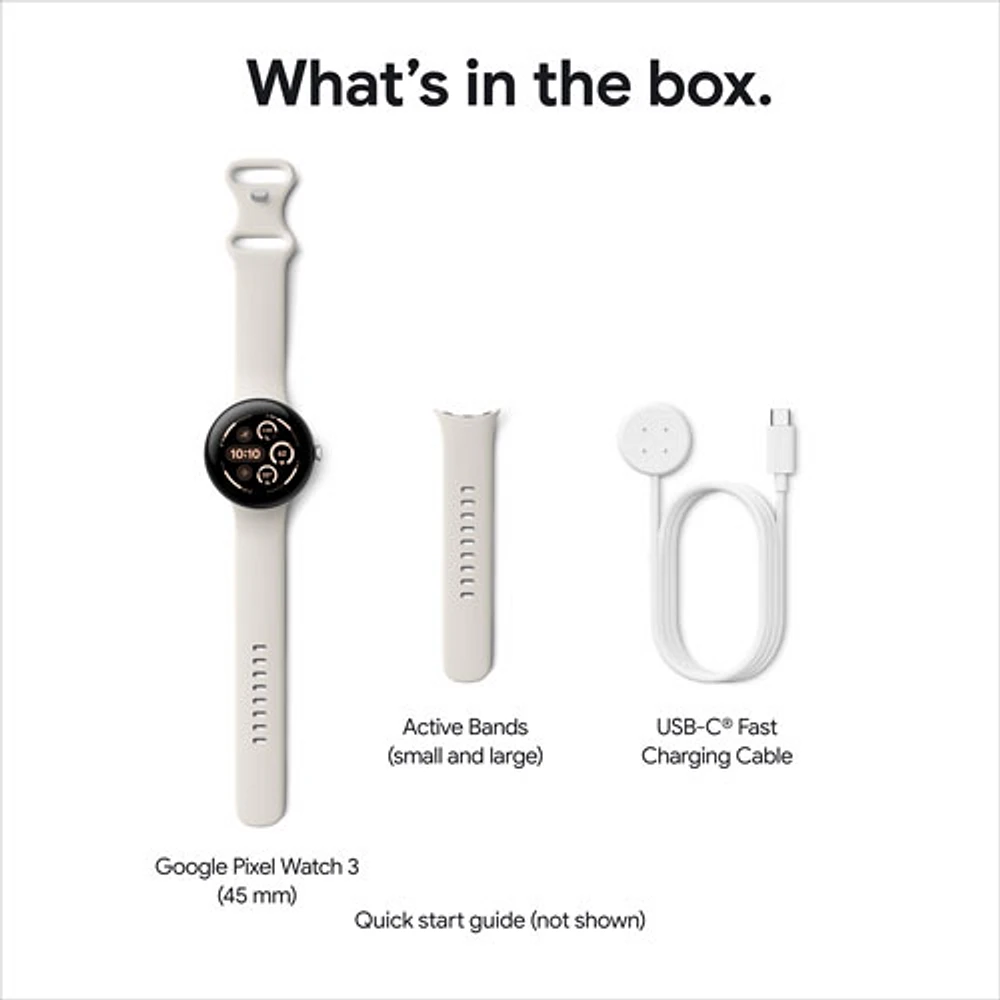 Google Pixel Watch 3 (GPS) 45mm Polished Silver Aluminum Case with Porcelain Active Band