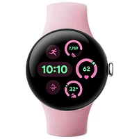 Montre Pixel Watch 3 (GPS) 41 mm de Google avec boîtier en aluminium argenté poli et bracelet de sport quartz rose