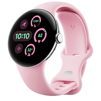 Montre Pixel Watch 3 (GPS) 41 mm de Google avec boîtier en aluminium argenté poli et bracelet de sport quartz rose