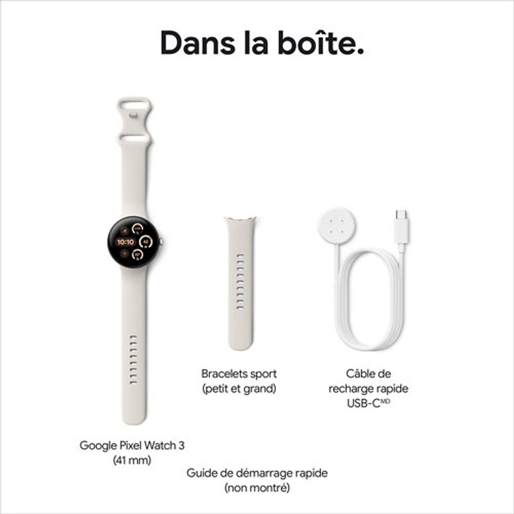 Montre Pixel Watch 3 (GPS) 41 mm de Google avec boîtier en aluminium argenté poli et bracelet de sport quartz rose