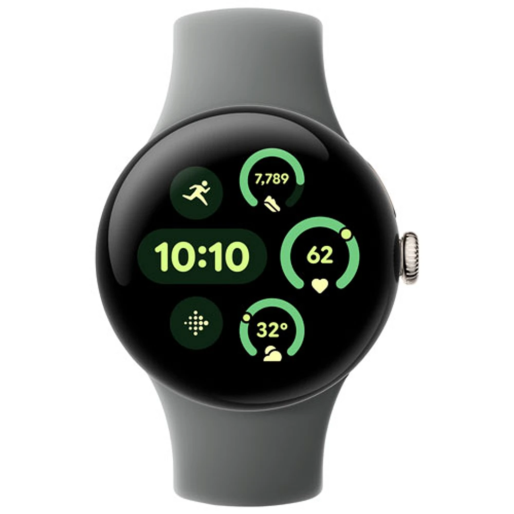 Montre Pixel Watch 3 (LTE + GPS) 41 mm de Google avec boîtier en aluminium champagne doré et bracelet sport vert lichen