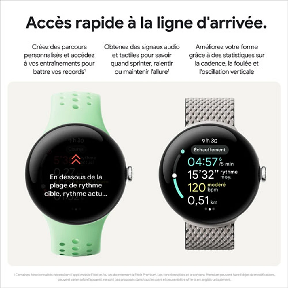 Montre Pixel Watch 3 (LTE + GPS) 41 mm de Google avec boîtier en aluminium champagne doré et bracelet sport vert lichen