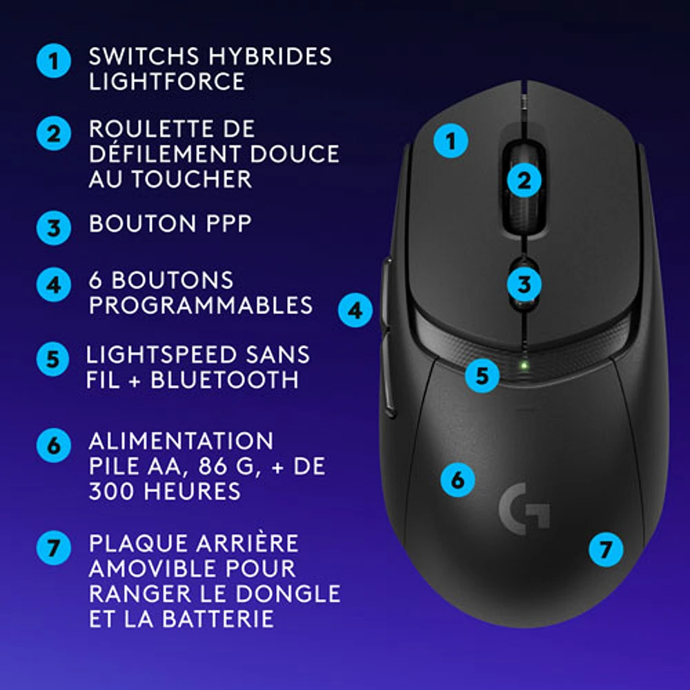 Souris de jeu optique sans fil de 25600 ppp G309 LIGHTSPEED de Logitech - Noir