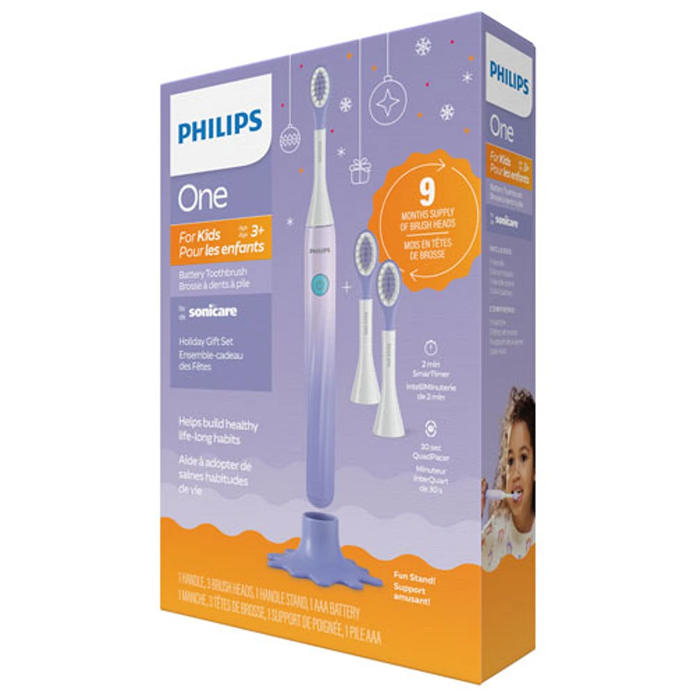 Philips One by Sonicare Kids Electric Toothbrush Holiday Bundle (HY113001PUHOL) - Purple