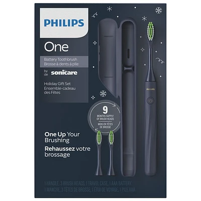 Ensemble des Fêtes avec brosse à dents électrique Philips One par Sonicare (HY110004NAHOL) - Bleu minuit