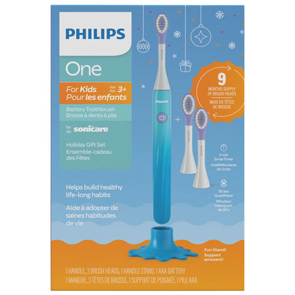 Ensemble des Fêtes avec brosse à dents électrique pour enfants Philips One par Sonicare (HY113002BLHOL) - Bleu