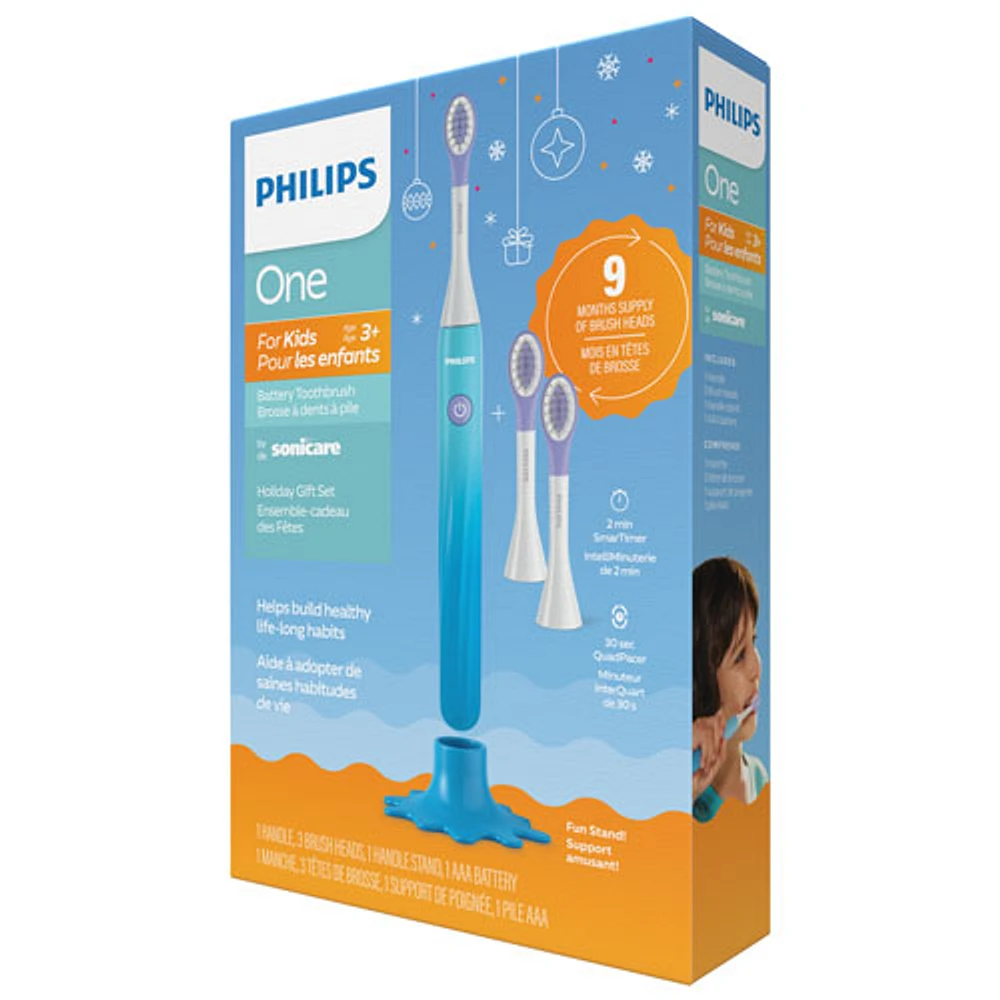 Ensemble des Fêtes avec brosse à dents électrique pour enfants Philips One par Sonicare (HY113002BLHOL) - Bleu