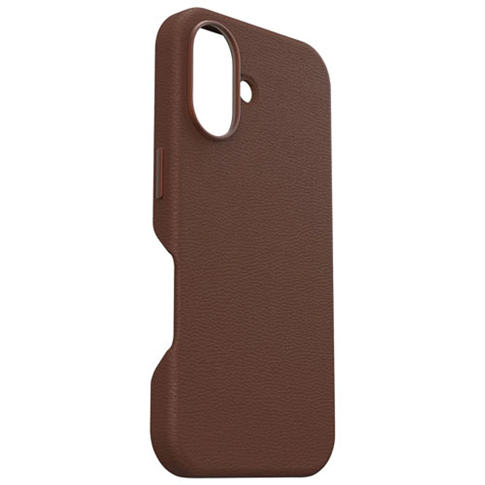 Étui rigide ajusté en cuir de cactus Symmetry d'OtterBox avec MagSafe pour iPhone 16 - Brun Rich Adobe